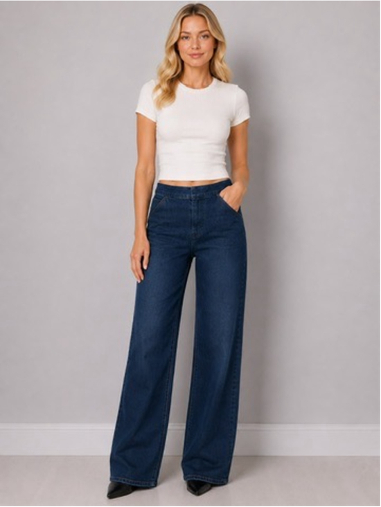 J.McLaughlin Pants - J. McLaughlin Wide Leg Jeans Dark Denim Stretch Buckle Bit Trouser Preppy Size 8